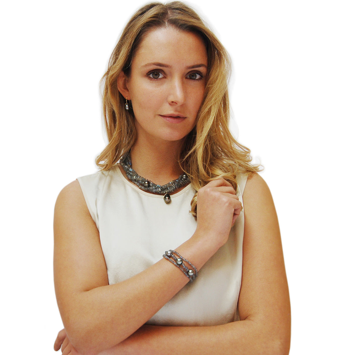 Black Tahitian Pearl & Labradorite Bracelet