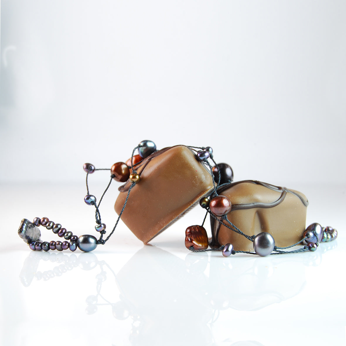 Black - Copper Freshwater Pearl & Black Silk Bracelet