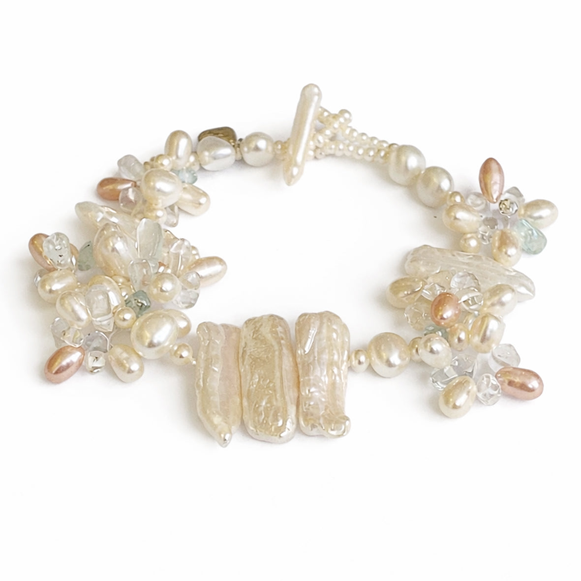 White Multi-Coloured Pearl & Semi Precious Stone 'Abstract' Bracelet