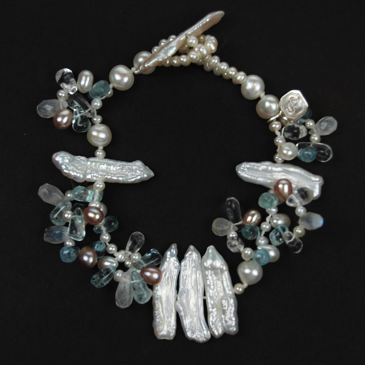White Multi-Coloured Pearl & Semi Precious Stone 'Abstract' Bracelet
