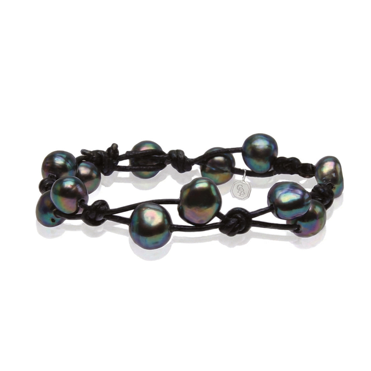 Black Freshwater Pearl & Black Leather 'Warrior' Bracelet
