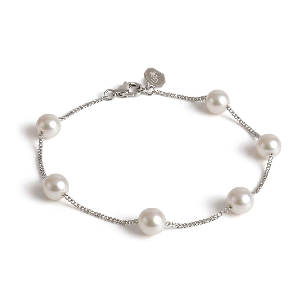 White Biwa Pearl & Silver Chain Bracelet
