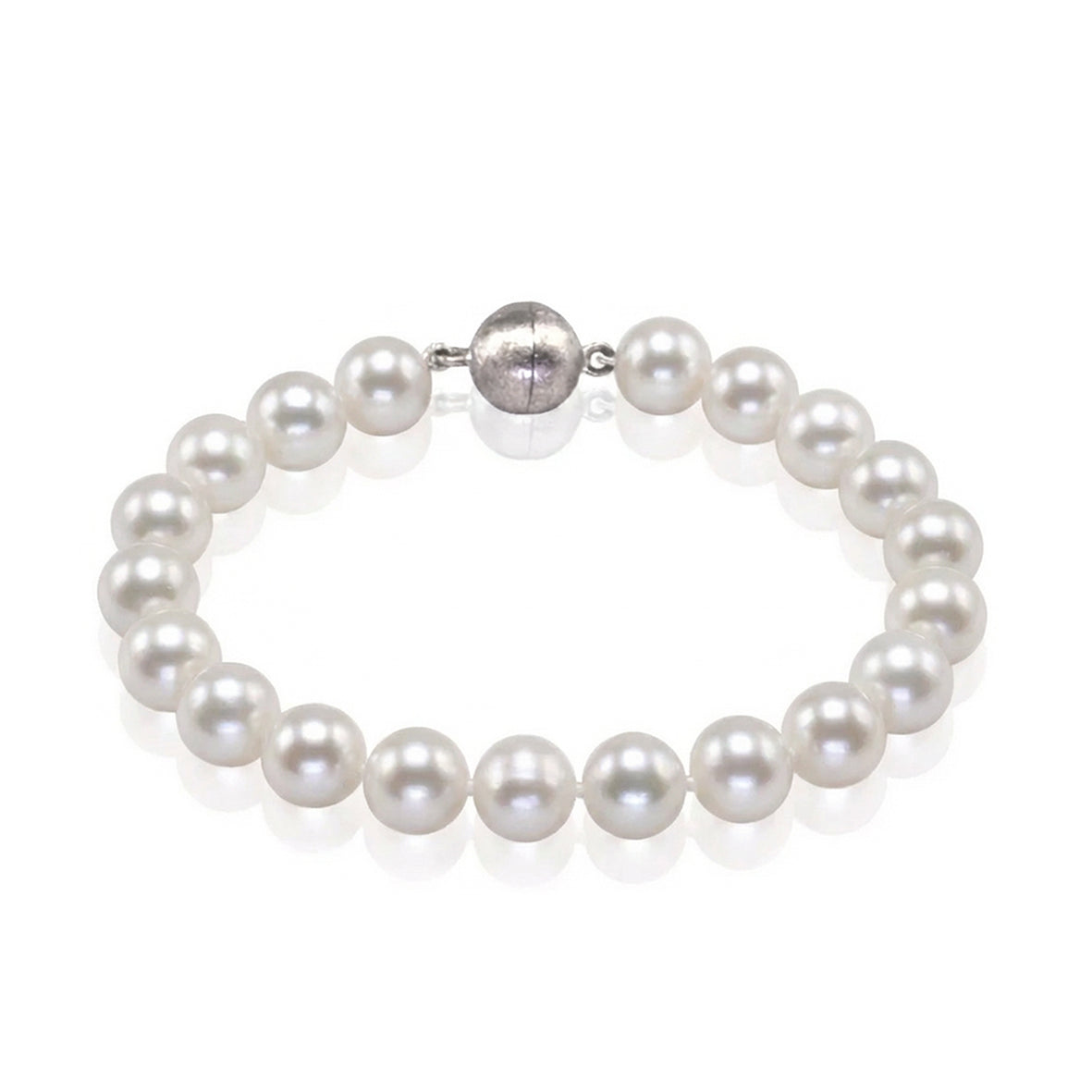 White Freshwater Pearl & Silver Large Bracelet