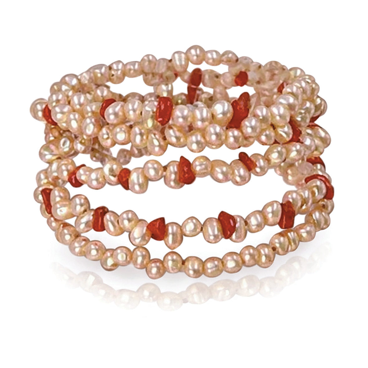 Peach Freshwater Pearl and Coral 5 Strand Bracelet