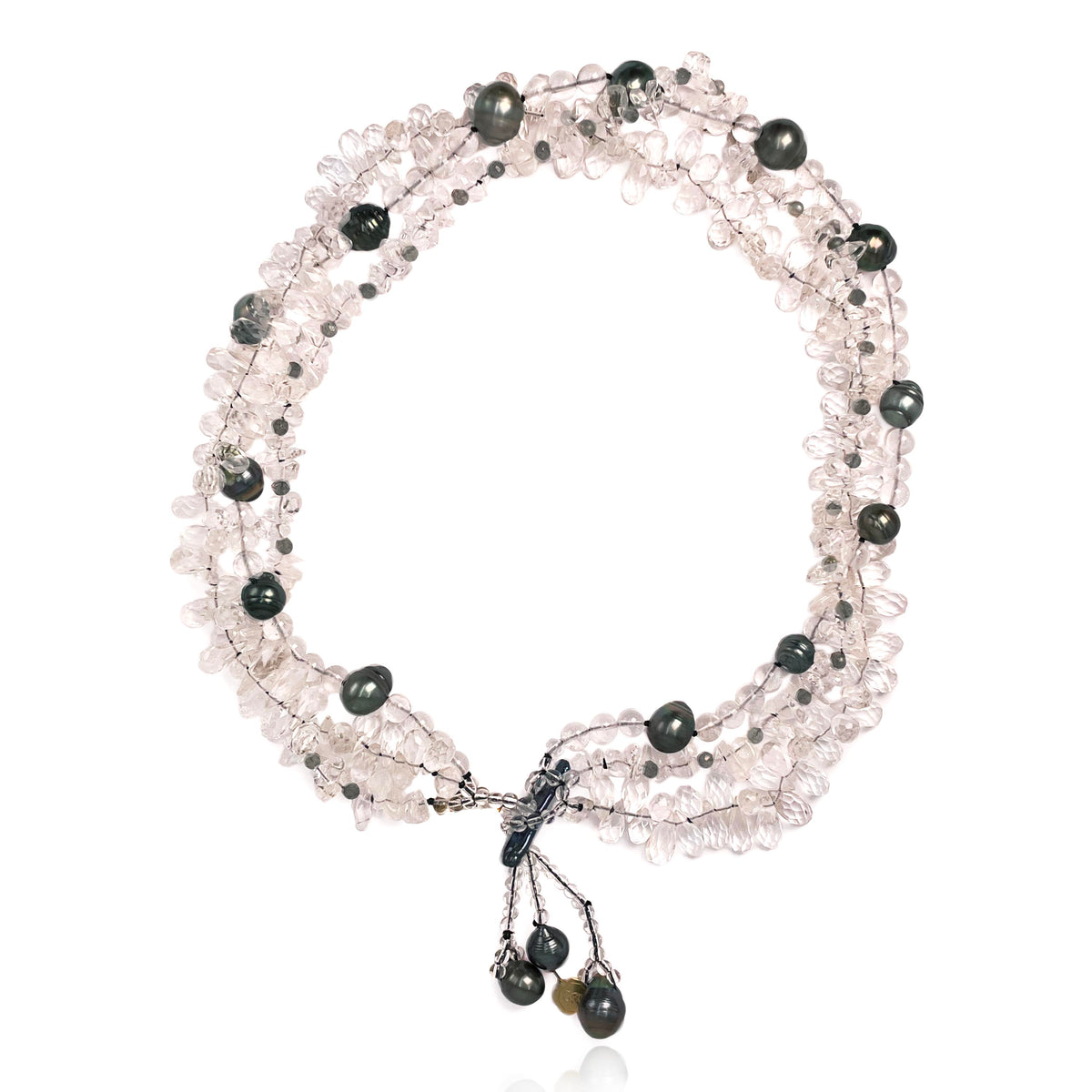Black Tahitian Pearl &amp; Rock Crystal &#39;Tsarina&#39; Multistrand Choker Necklace