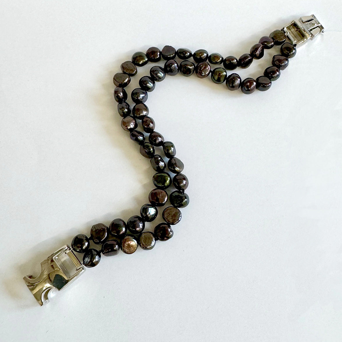 Black Freshwater Pearl & Silver Clasp Made-to-Measure Small Dog Necklace