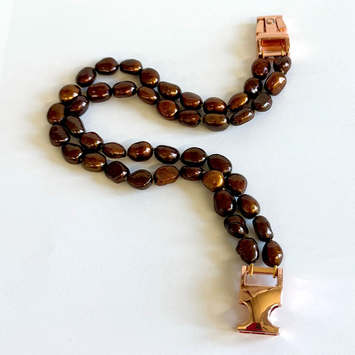 Bronze Freshwater Pearl & Rose Gold Clasp Made-to-Measure Small Dog Necklace