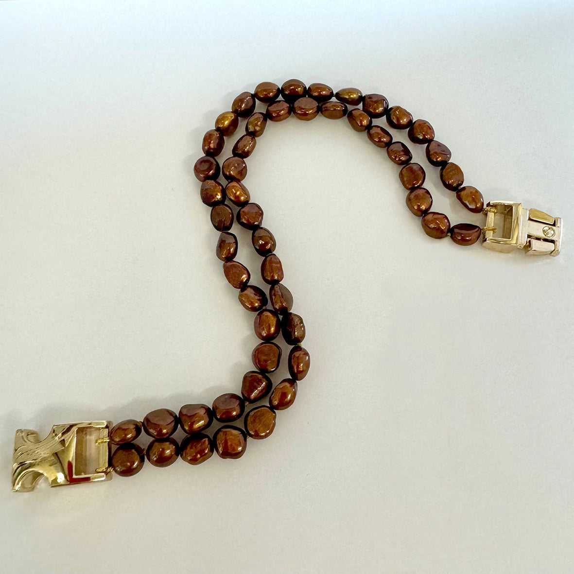 Bronze Freshwater Pearl & Yellow Gold Clasp Made-to-Measure Small Dog Necklace