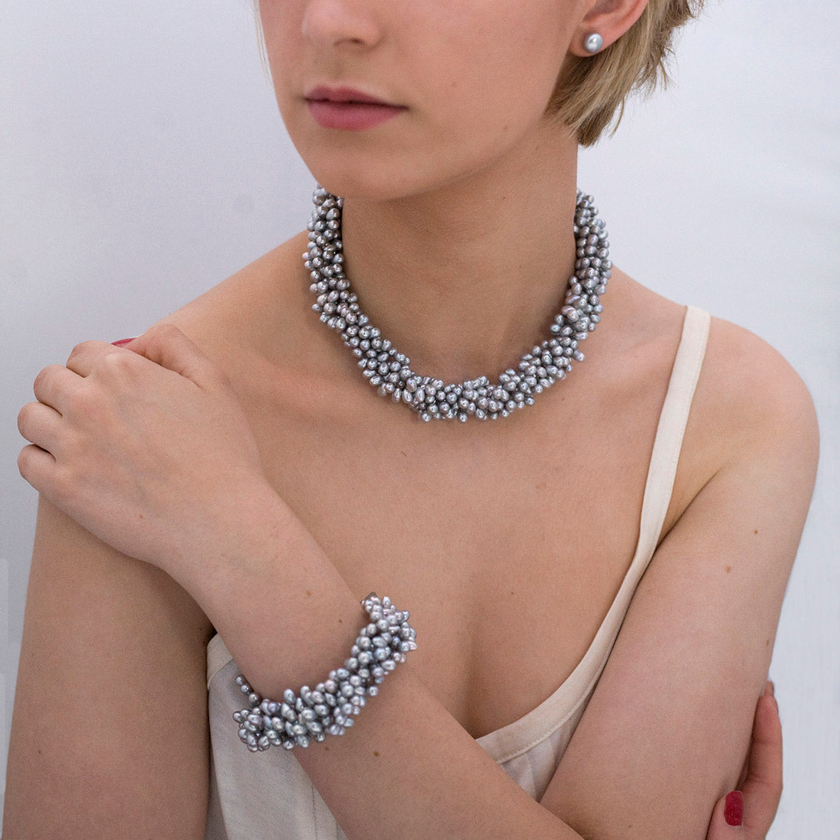Grey Freshwater Pearl 5 Strand Necklace