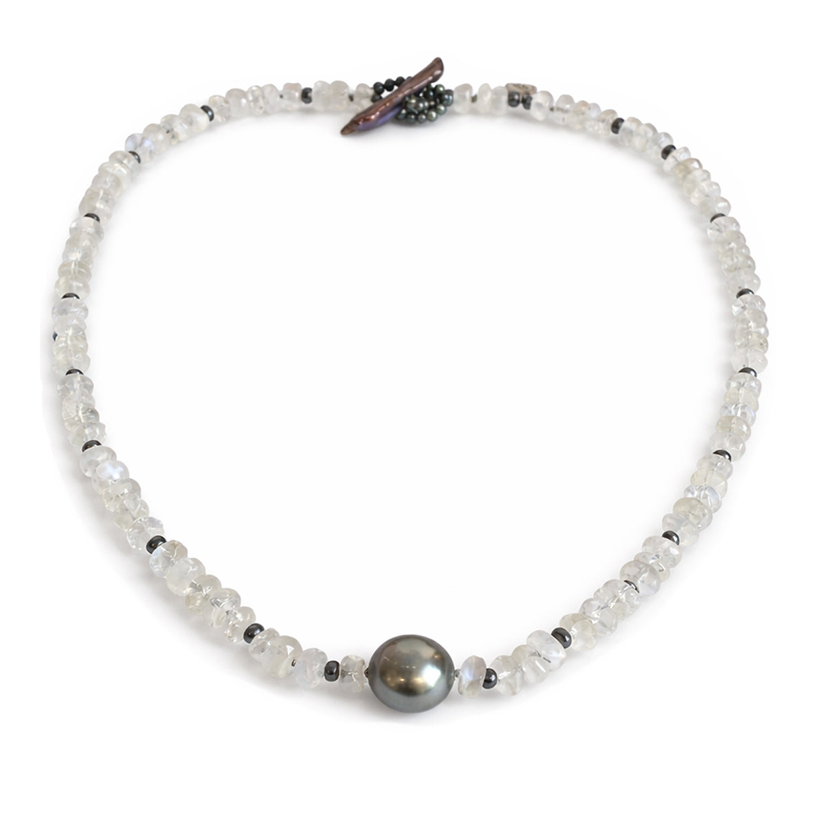 Black Tahitian Pearl & Rainbow Moonstone 'Tsarina' Choker