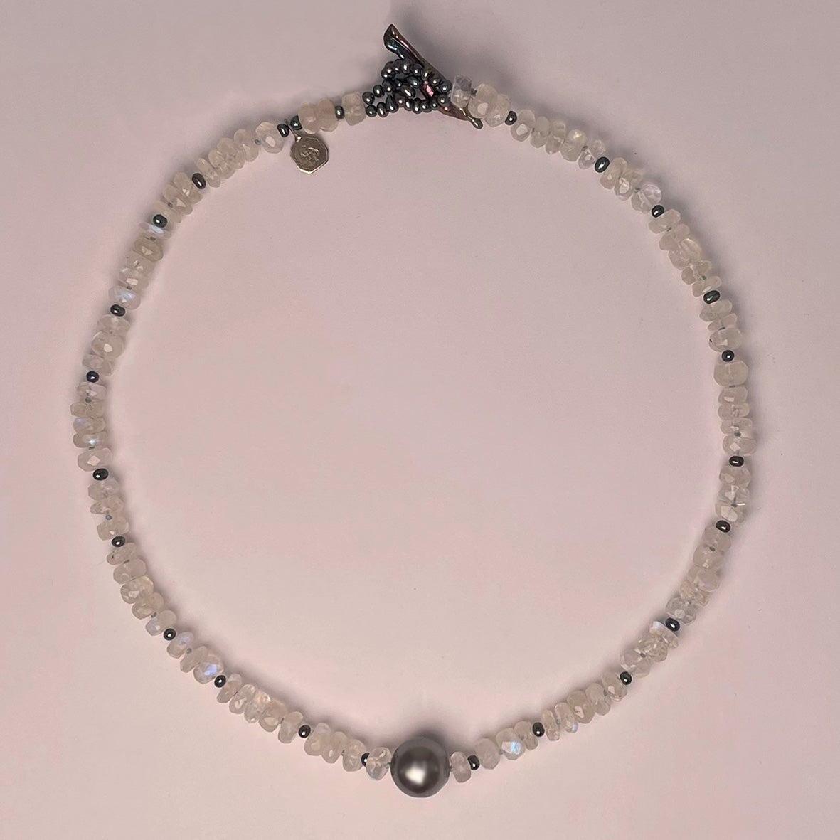 Black Tahitian Pearl & Rainbow Moonstone 'Tsarina' Choker