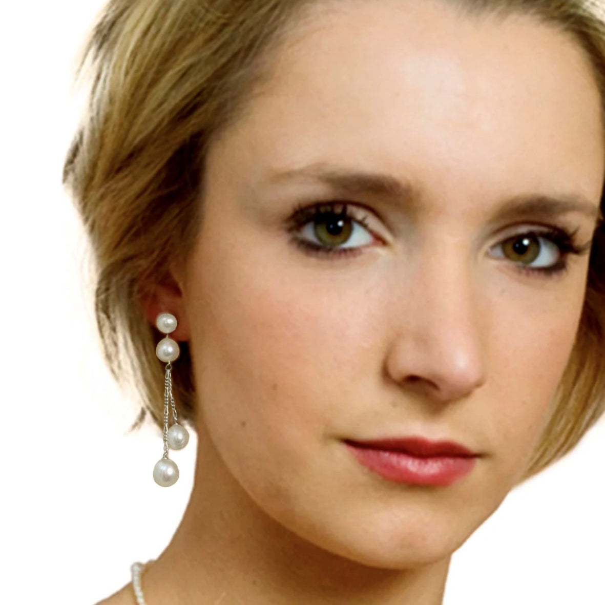 White Freshwater Pearl Long Double Drop Earrings