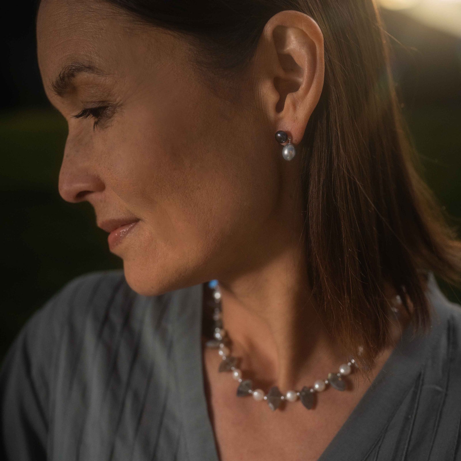 Black & Grey Freshwater Pearl Mini Silver Drop Earrings