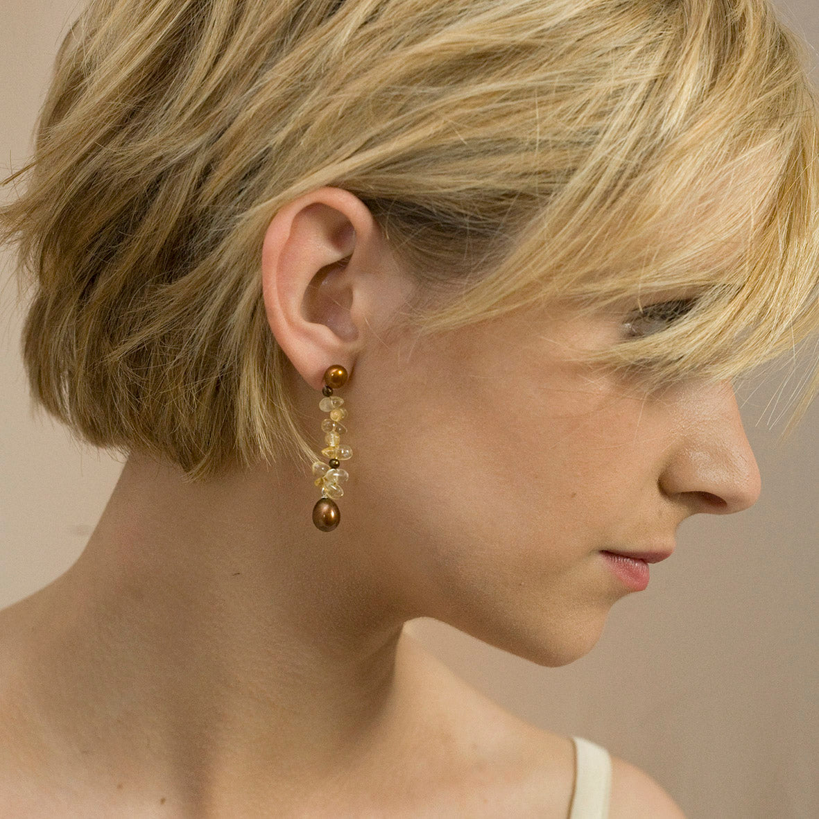 Copper Freshwater Pearl & Citrine 'Twinkling Light' Earrings