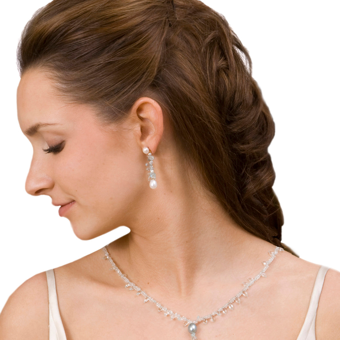 White Freshwater Pearl & Aquamarine 'Twinkling Light' Earrings