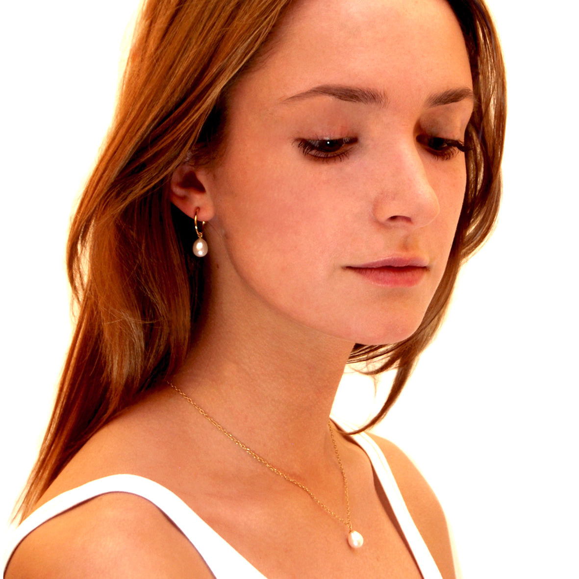 Freshwater Pearl Drop Earrings on 18ct Gold Open Hoops in White