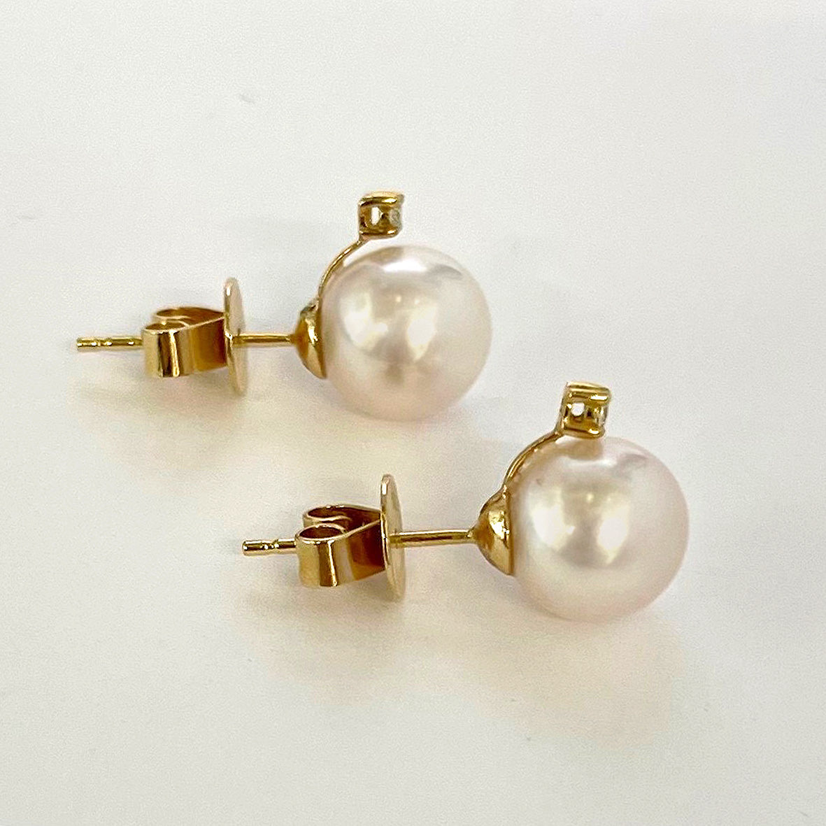 White Akoya Pearl (8.5mm) & Diamond Accent 'Tsarina' Yellow Gold Earrings