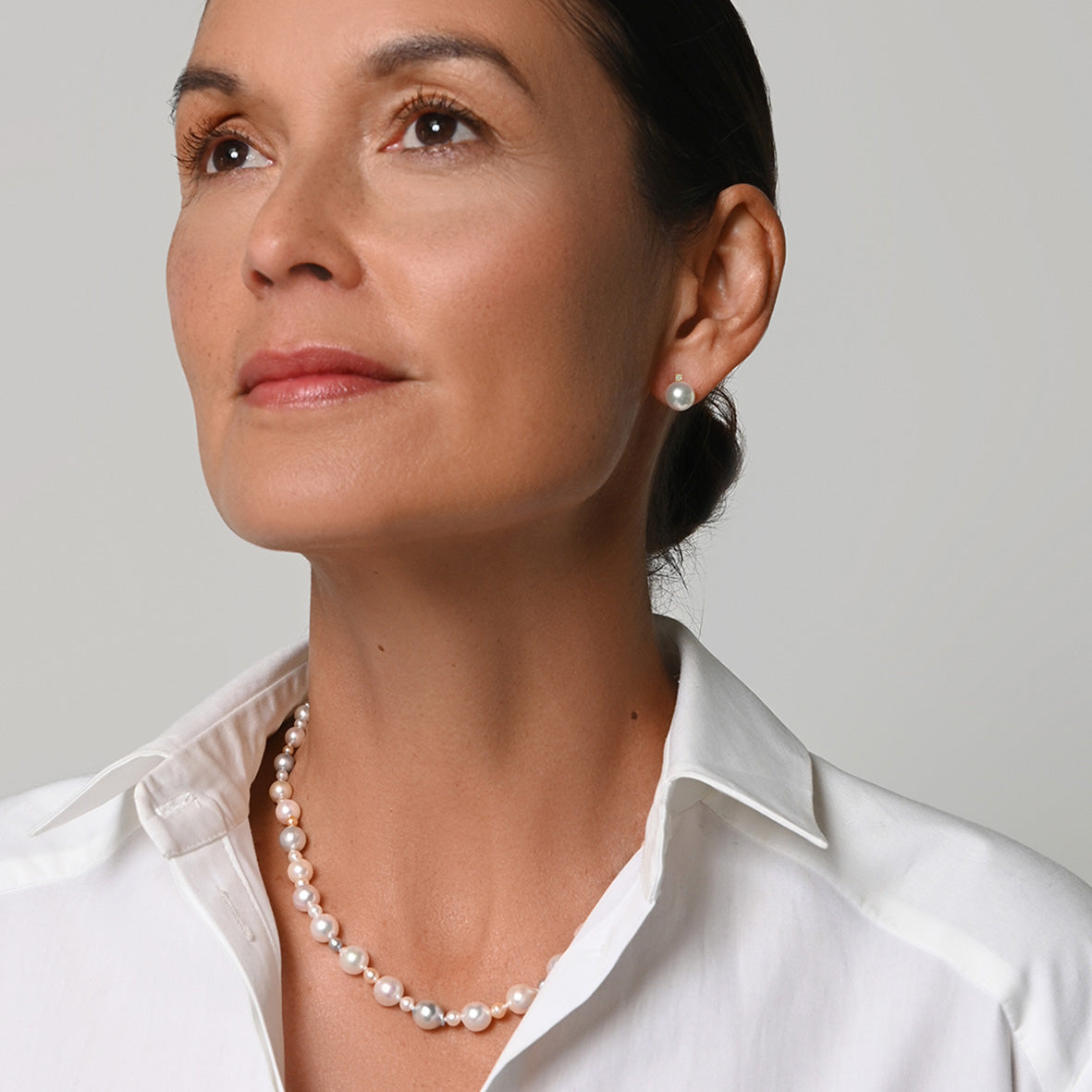 White Akoya Pearl (8.5mm) & Diamond Accent 'Tsarina' Yellow Gold Earrings