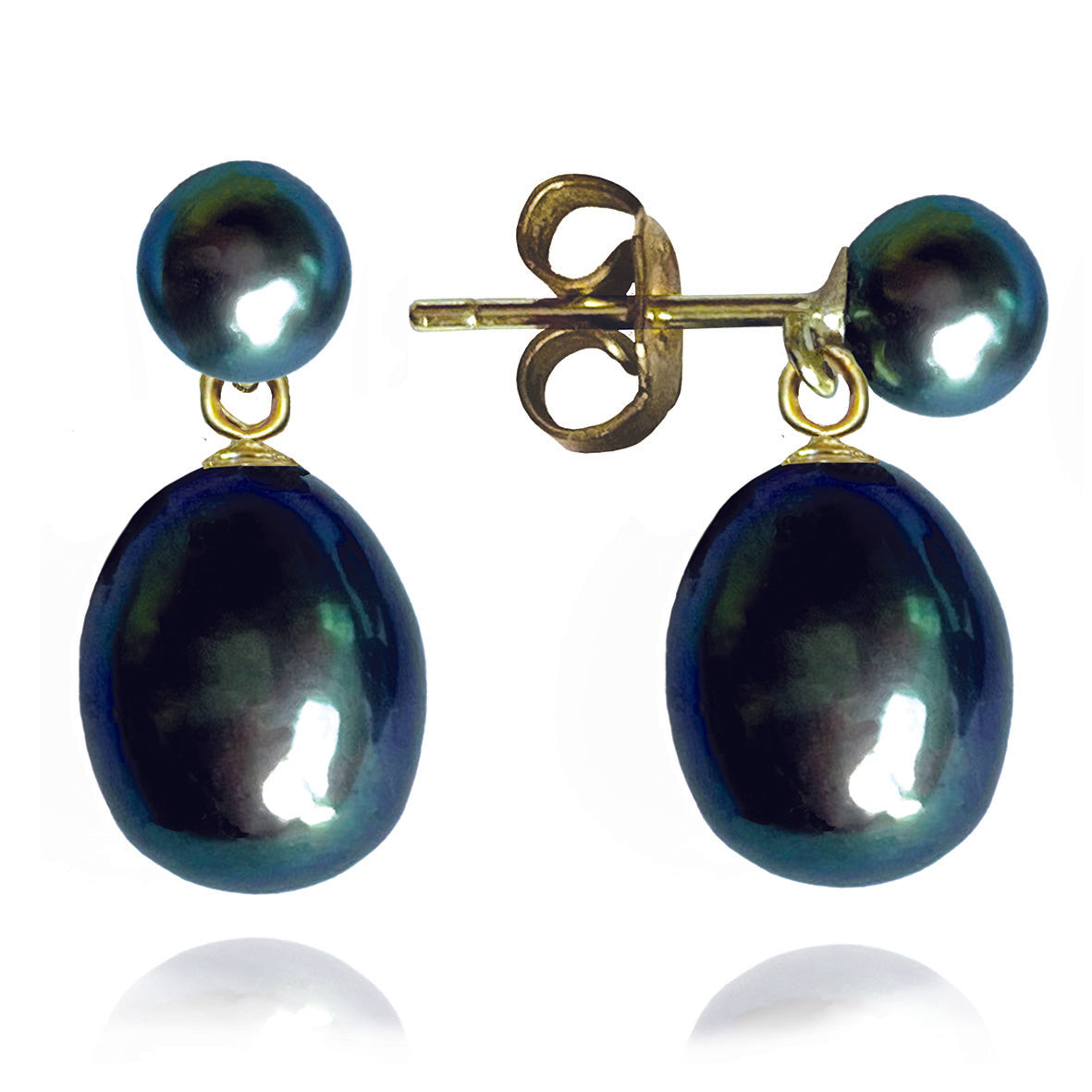 Black Freshwater Pearl Mini Gold Drop Earrings