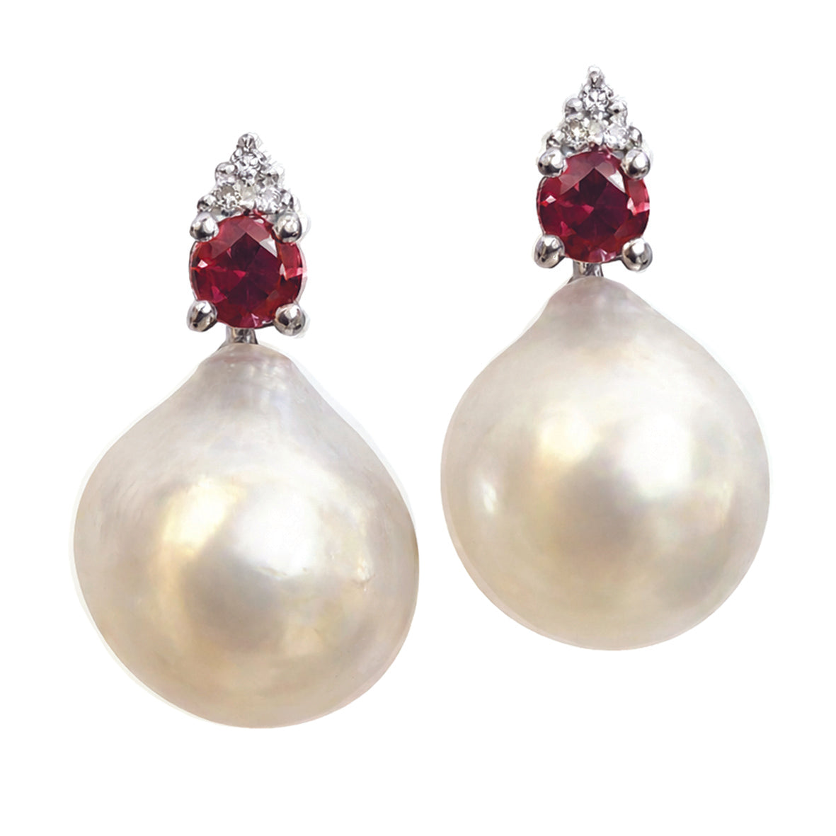 White South Sea Pearl Optional Drops on Ruby Diamond & 18ct White Gold Earrings