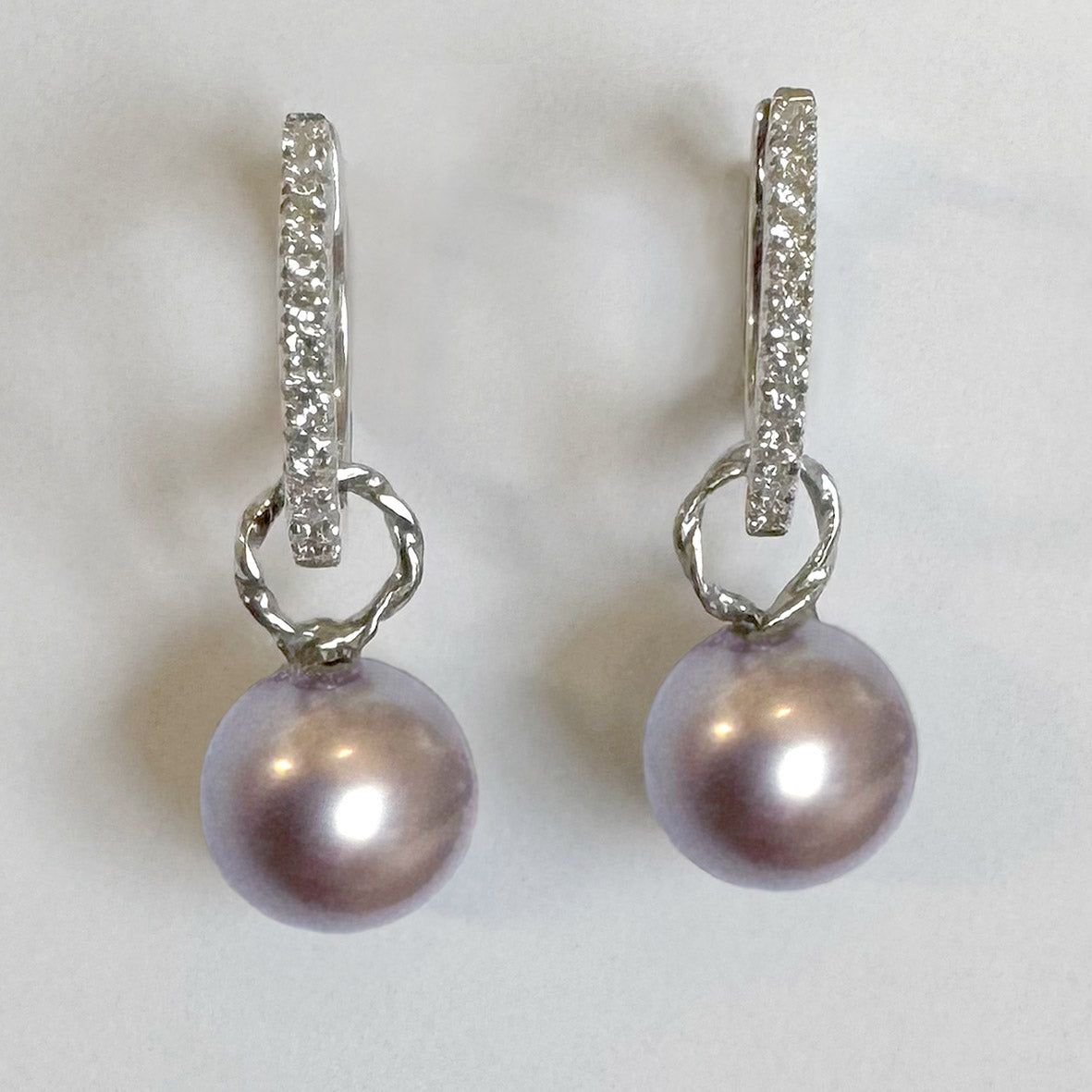 Purple Butterfly Oyster Pearl & Diamond Tsarina Slim "Huggies"