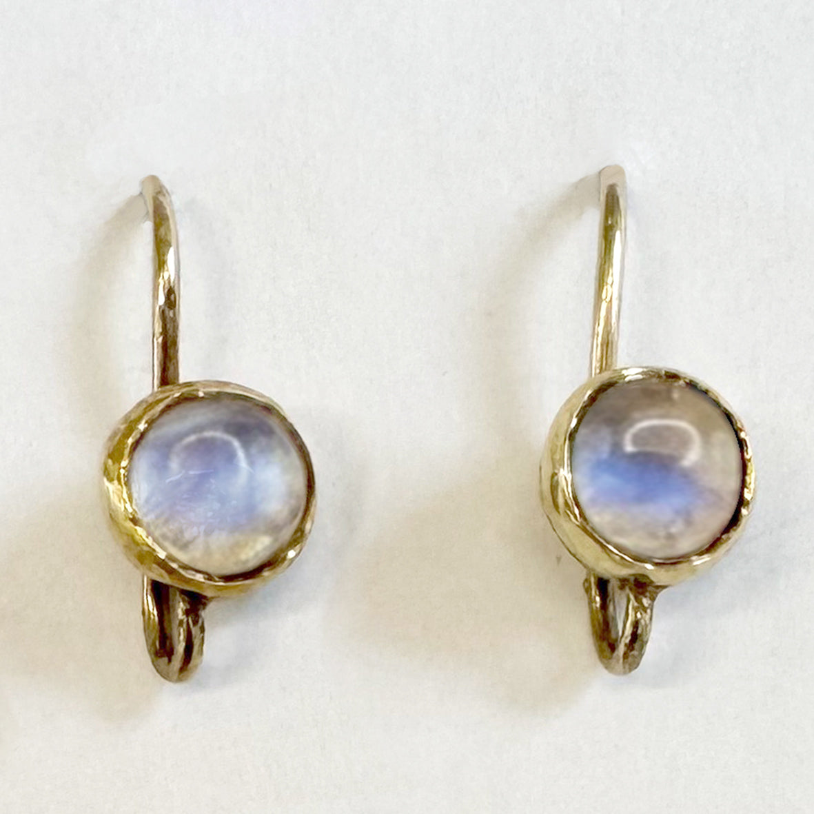 White South Sea Pearl & Rainbow Moonstone 15ct Gold Drop Earrings