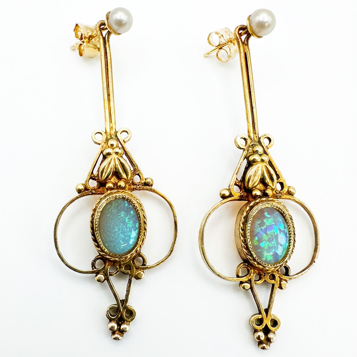 White Freshwater Tiny Pearls, Optional Opal Drops, on 18ct & 15ct Gold, Earrings