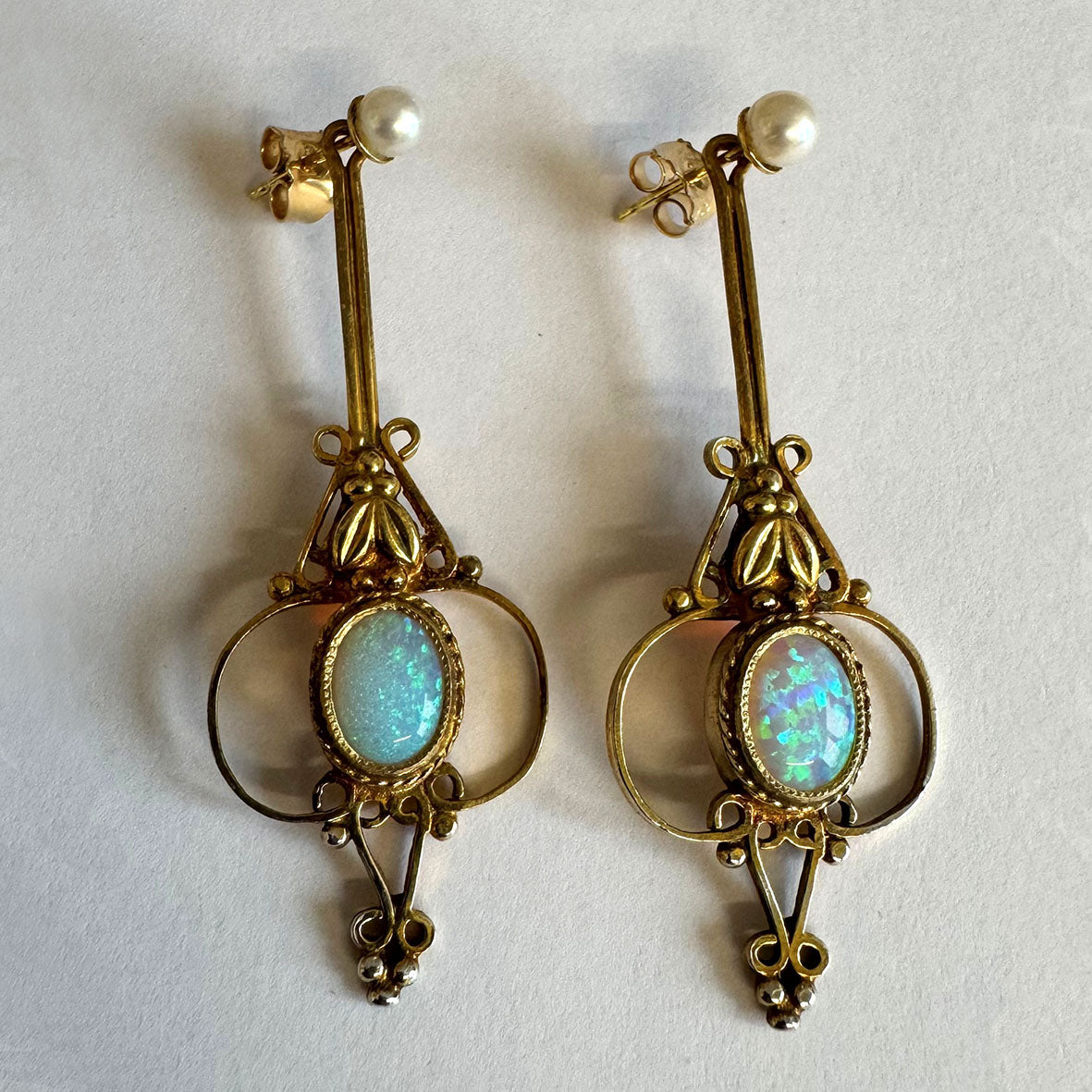 White Freshwater Tiny Pearls, Optional Opal Drops, on 18ct & 15ct Gold, Earrings