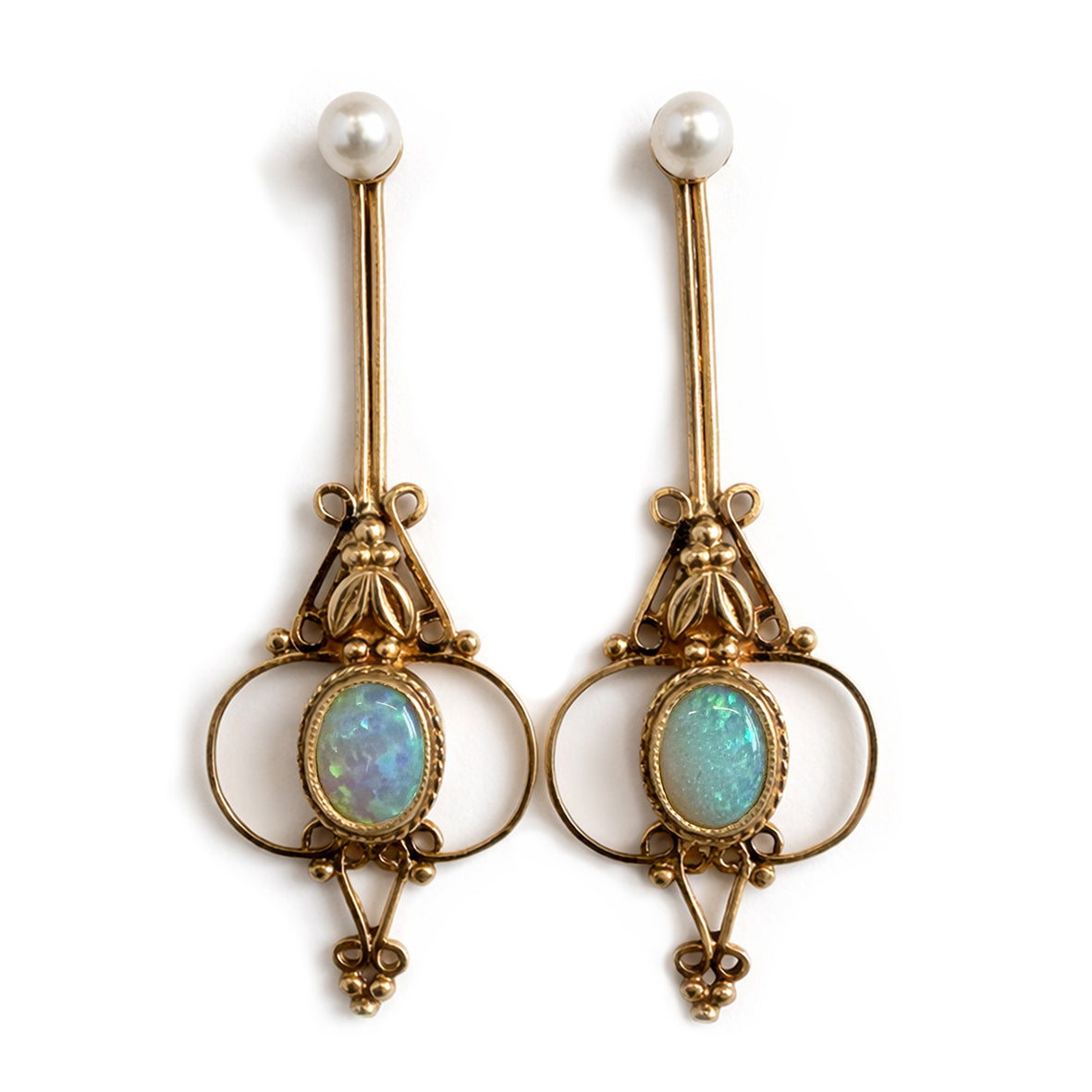White Freshwater Tiny Pearls, Optional Opal Drops, on 18ct & 15ct Gold, Earrings