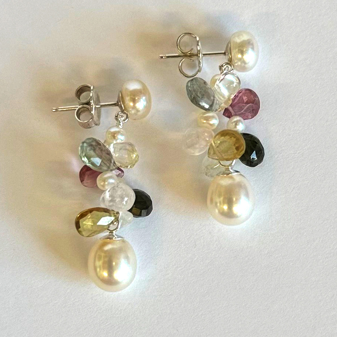 White Freshwater Pearl 'Tutti Frutti' Short Silver Earrings