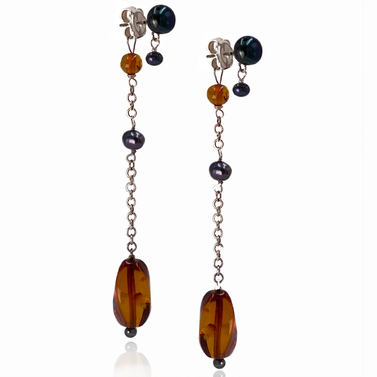 Black Freshwater Pearl &amp; Amber &#39;Build Your Own&#39; Drop Earrings