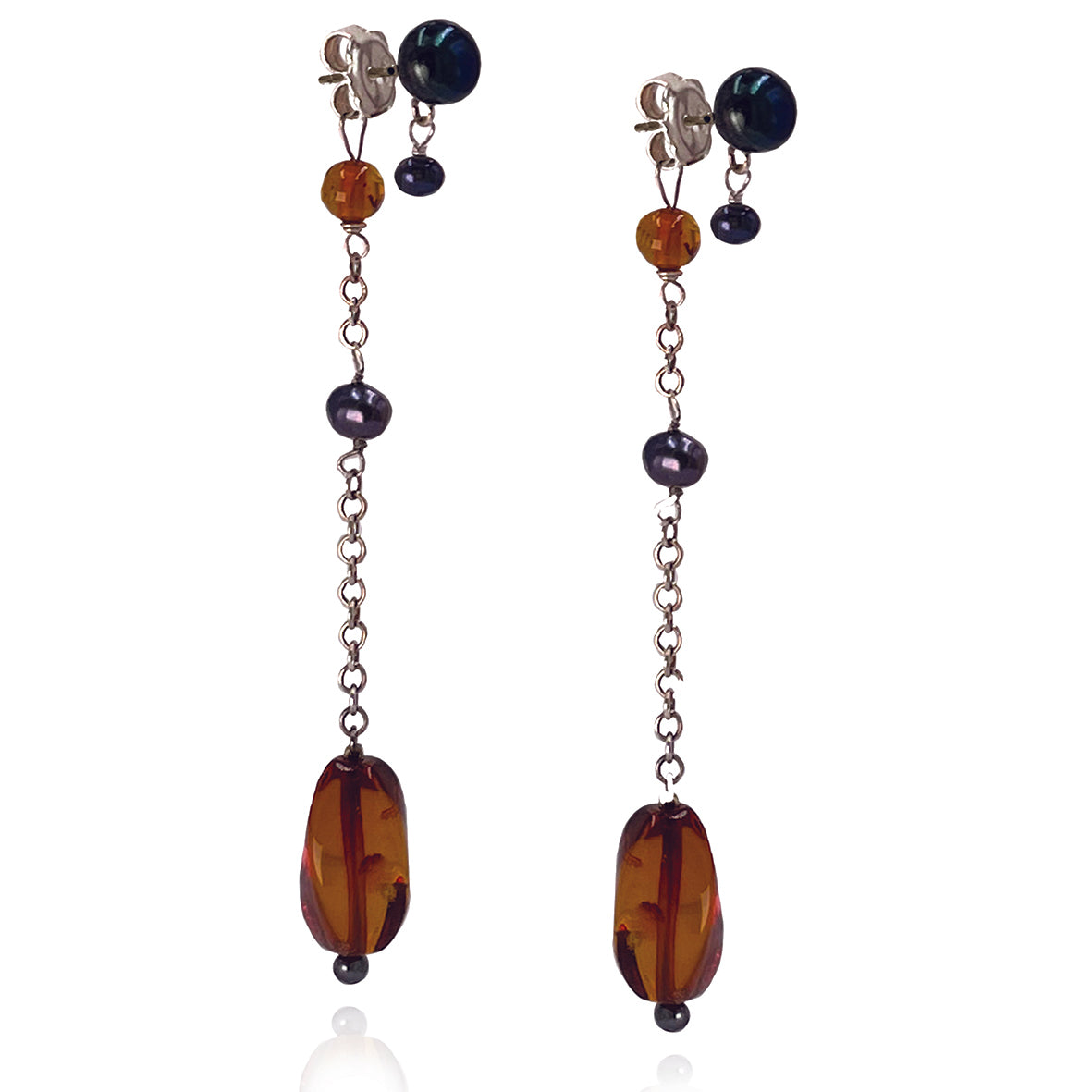 Black Freshwater Pearl & Amber 'Build Your Own' Drop Earrings