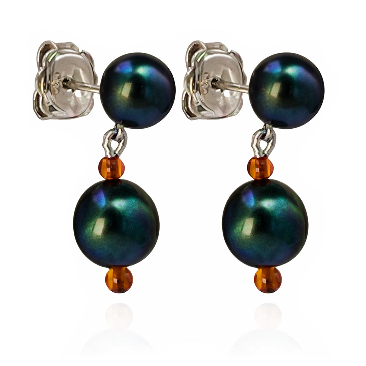 Black Freshwater & Amber Pearl Drop Earrings