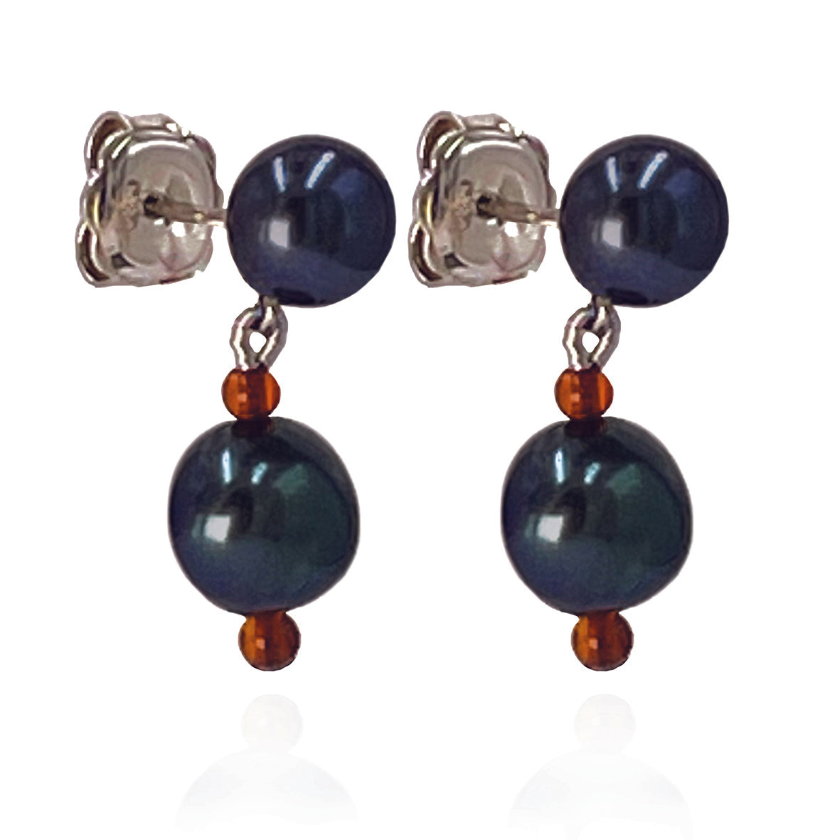 Black Freshwater & Amber Pearl Drop Earrings