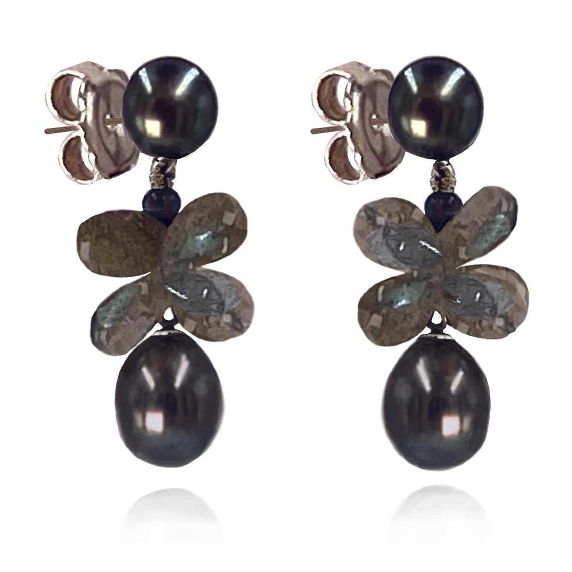 Black Freshwater Pearl & Labradorite 'Twinkling Light' Short Earrings