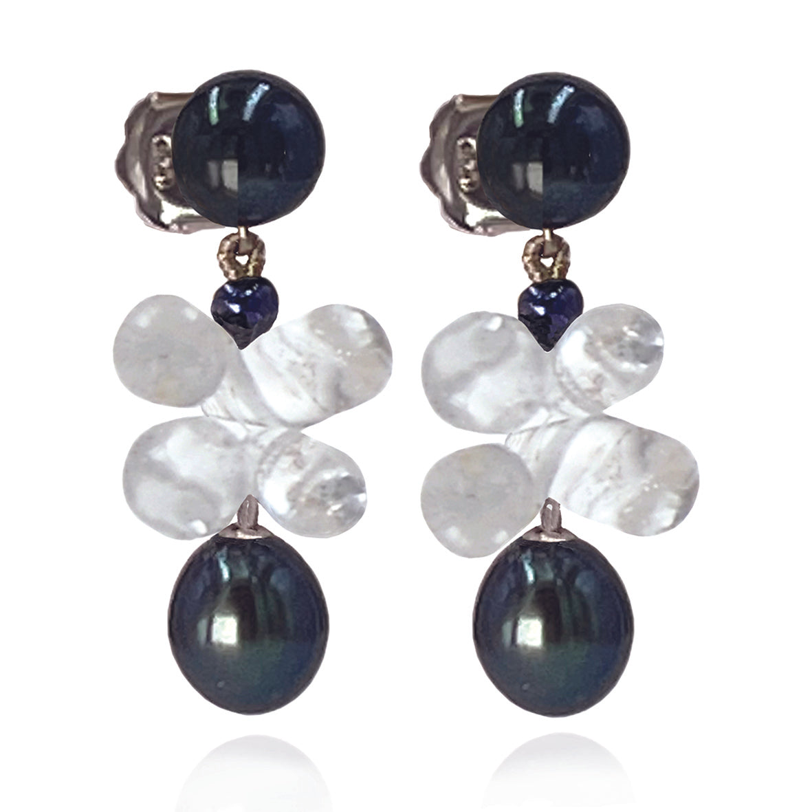 Black Freshwater Pearl & Rock Crystal 'Twinkling Light' Short Earrings
