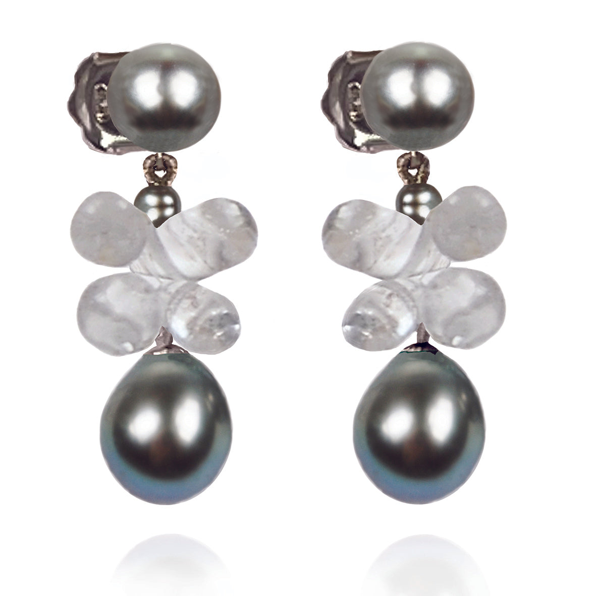 Grey Freshwater Pearl & Rock Crystal 'Twinkling Light' Short Earrings