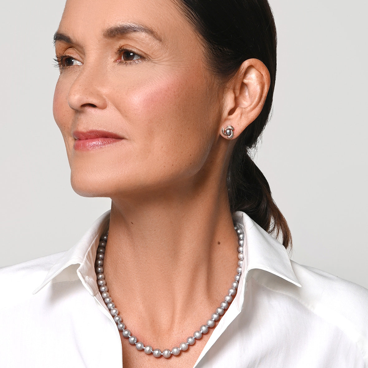 Grey Freshwater Pearl Silver 'Swirl' Earrings