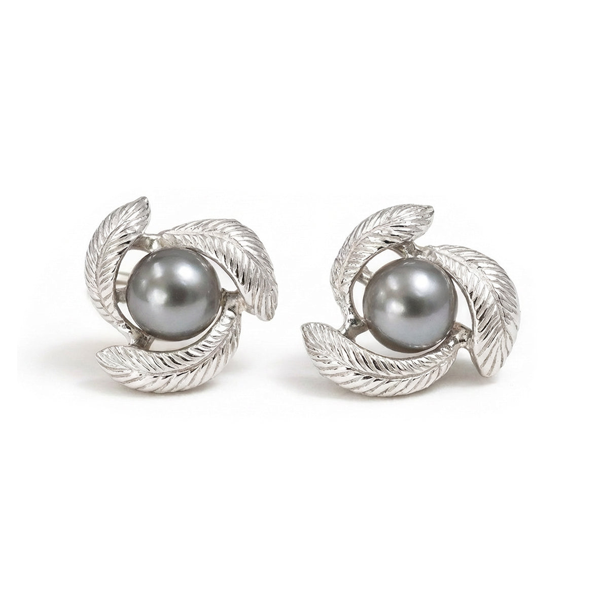 Grey Freshwater Pearl Silver 'Swirl' Earrings