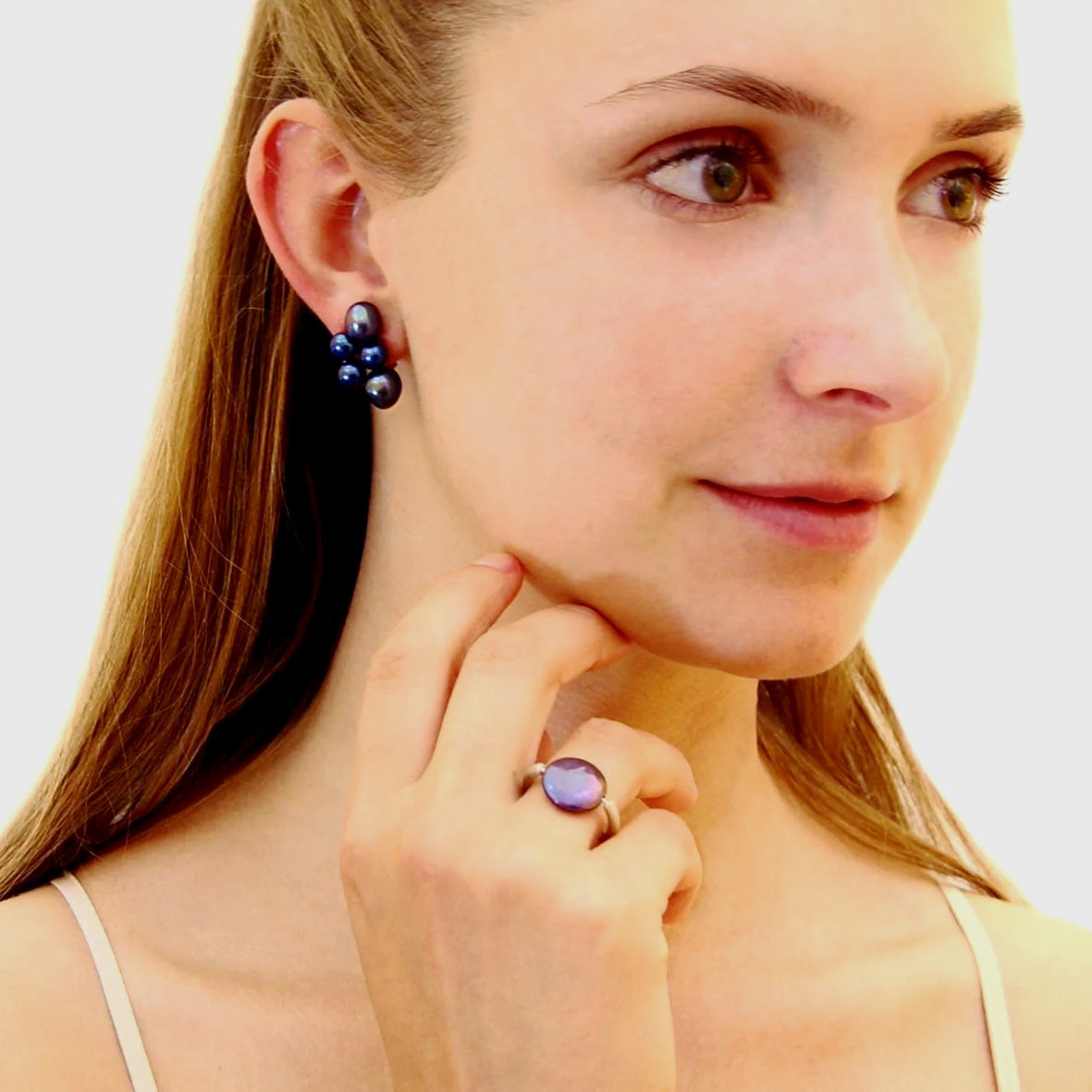 Black Freshwater Pearl Gold 'Cuff' Earrings