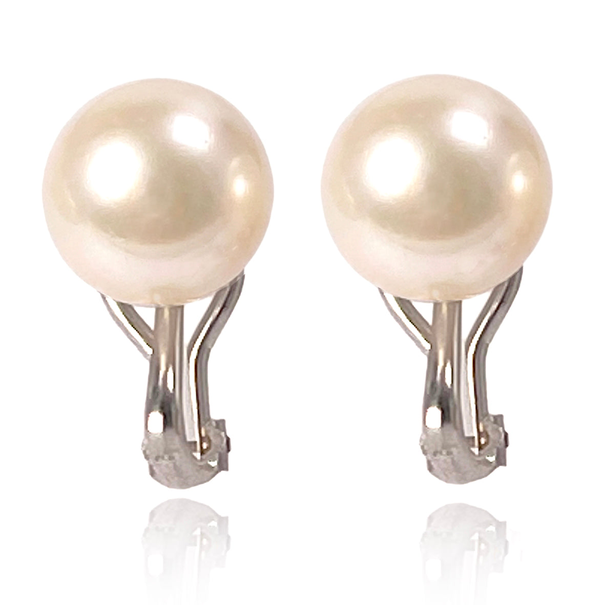 White Freshwater Pearl Large Clip On Stud Earrings