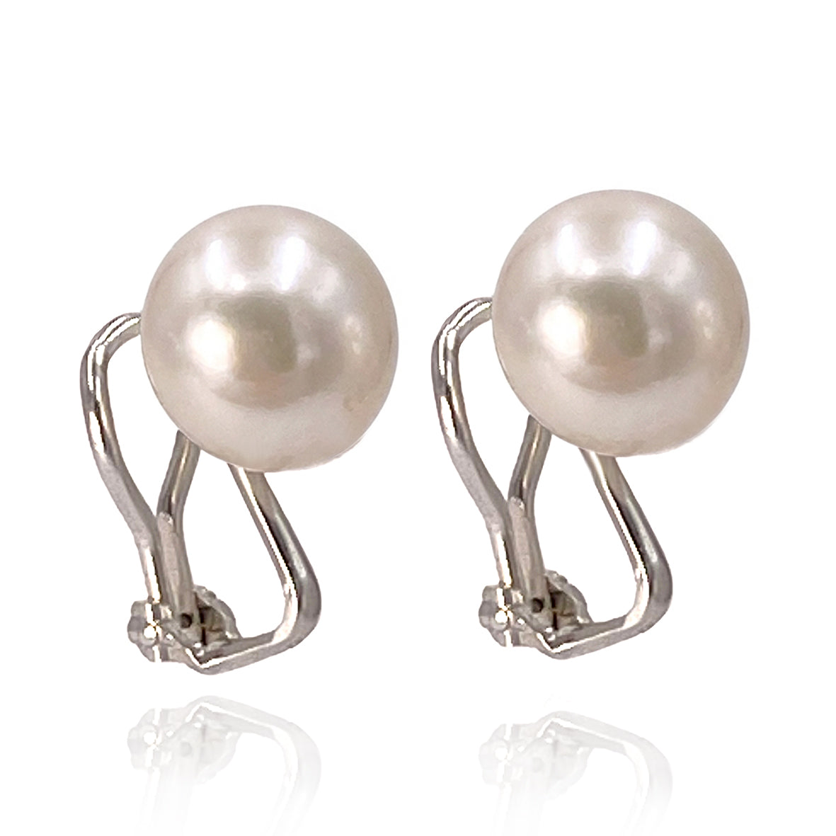 White Freshwater Pearl Large Clip On Stud Earrings