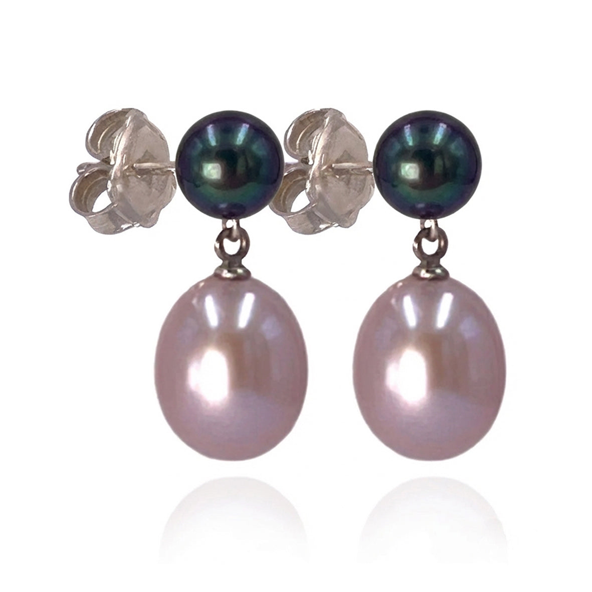 Black & Pink Freshwater Pearl Large Drop Earrings