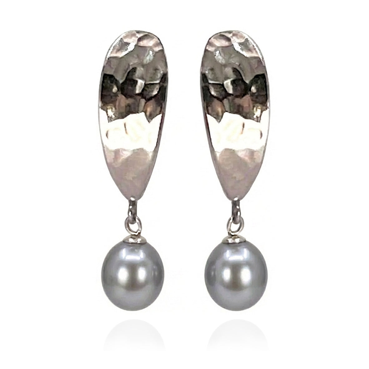 Grey Freshwater Pearl & Sculpted Silver Earring