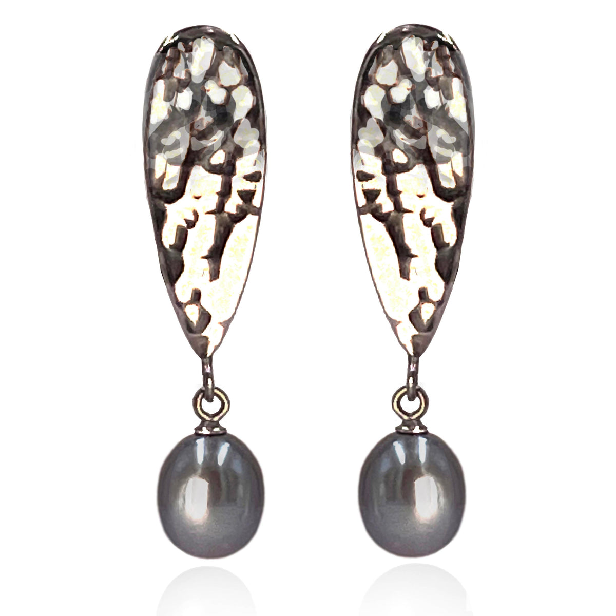 Grey Freshwater Pearl & Sculpted Silver Earring