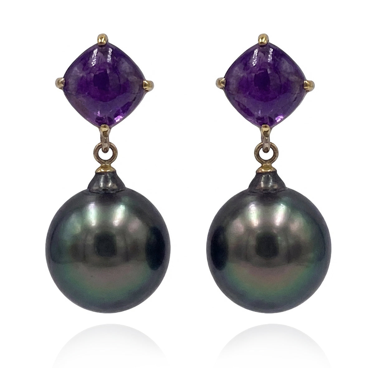 Black Tahitian Pearl & Amethyst 'Gatsby' Earrings