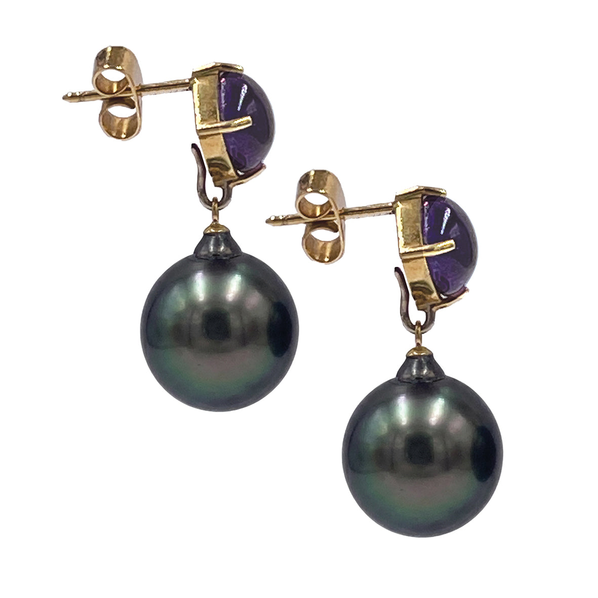 Black Tahitian Pearl & Amethyst 'Gatsby' Earrings