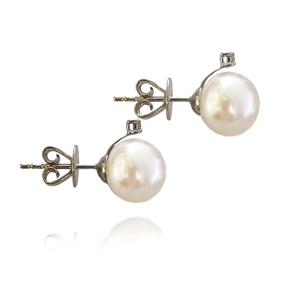 White Akoya Pearl (8.5mm) & Diamond Accent 'Tsarina' White Gold Earrings