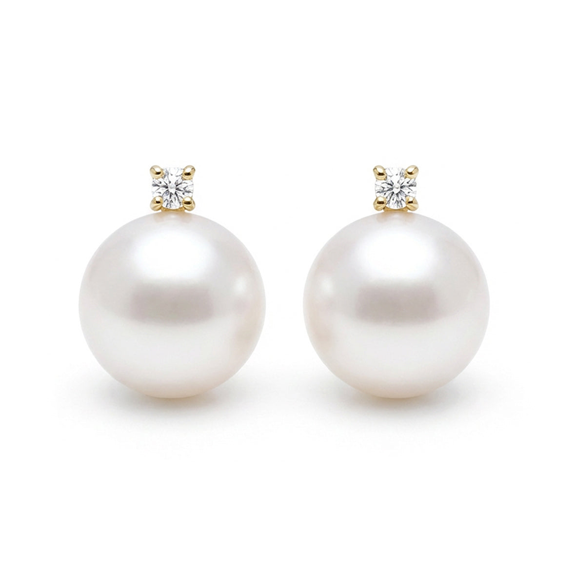 White Akoya Pearl (8.5mm) & Diamond Accent 'Tsarina' Yellow Gold Earrings