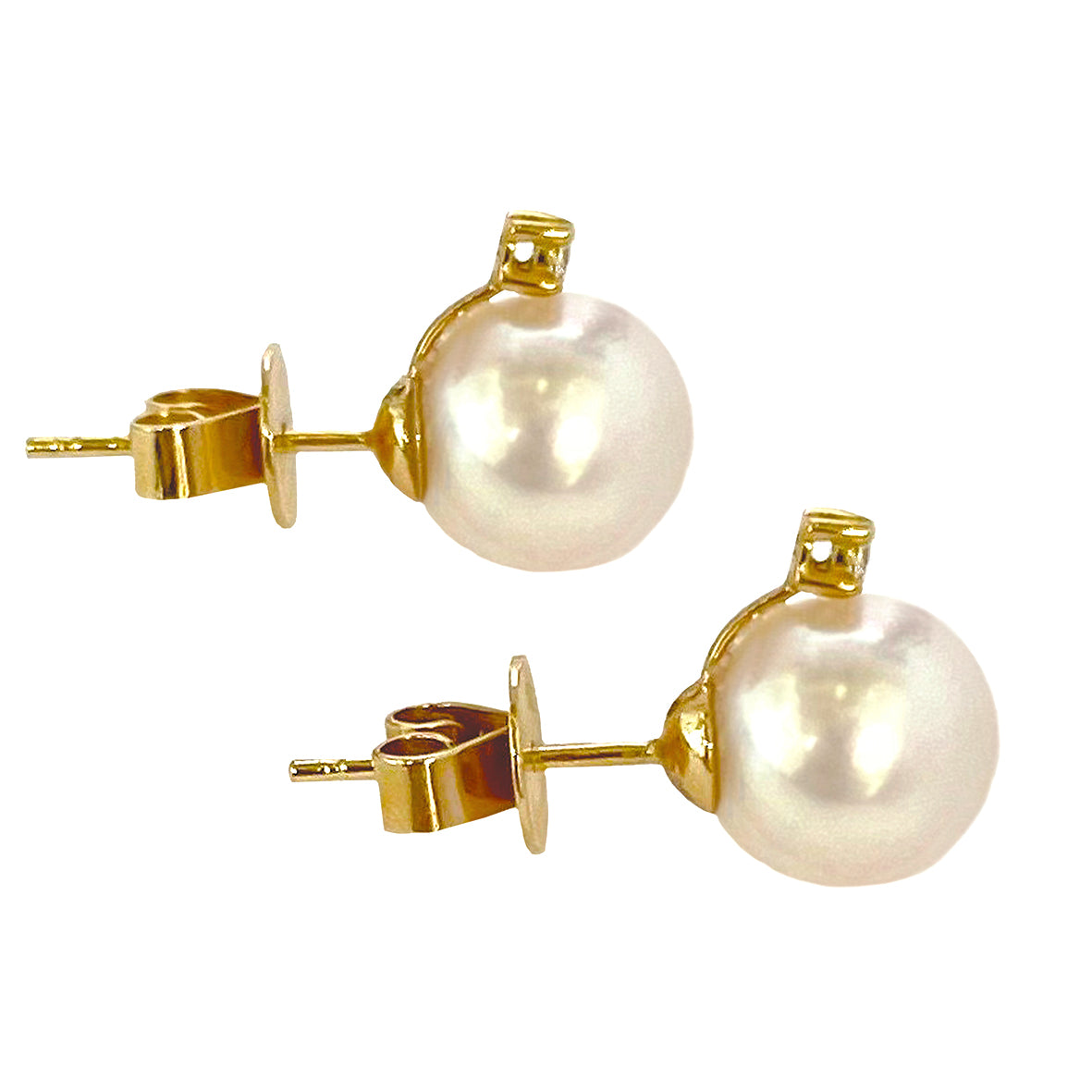 White Akoya Pearl (8.5mm) & Diamond Accent 'Tsarina' Yellow Gold Earrings